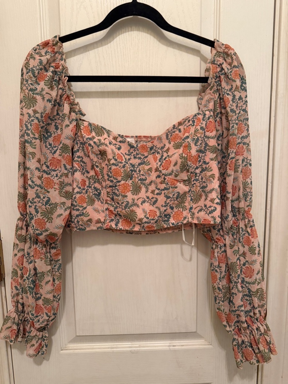 Floral Puff-Sleeve Crop Top - Pink Floral